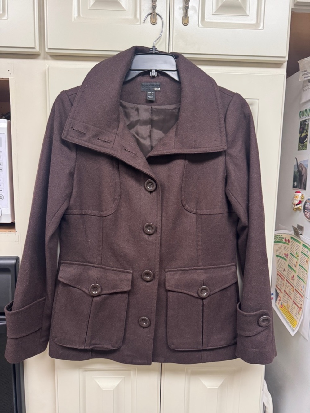 H&M Women's Dark Brown Wool-Blend Pea Coat